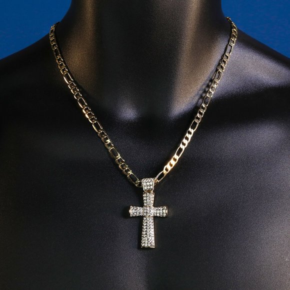 14k Iced Out 20" Cross Necklace - Picture 1 of 3
